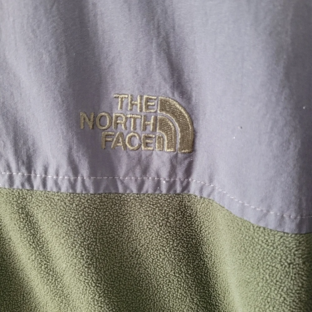 North Face Mens Large Quarter Zip Fleece Green Gray 2 Tone Sleeve Pocket Missing